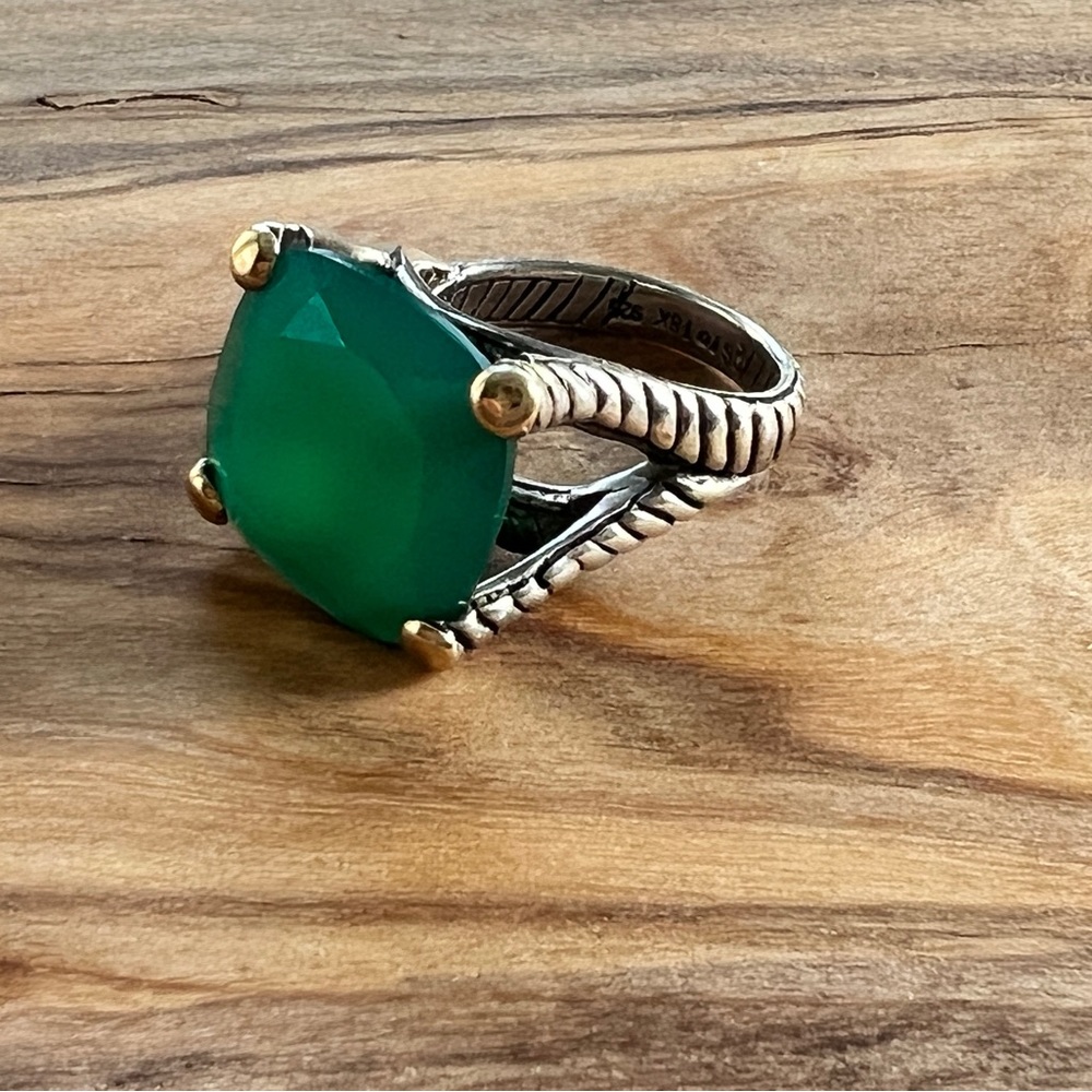 Natural green Jade ring - SS & 18K gold - Picture 3 of 7